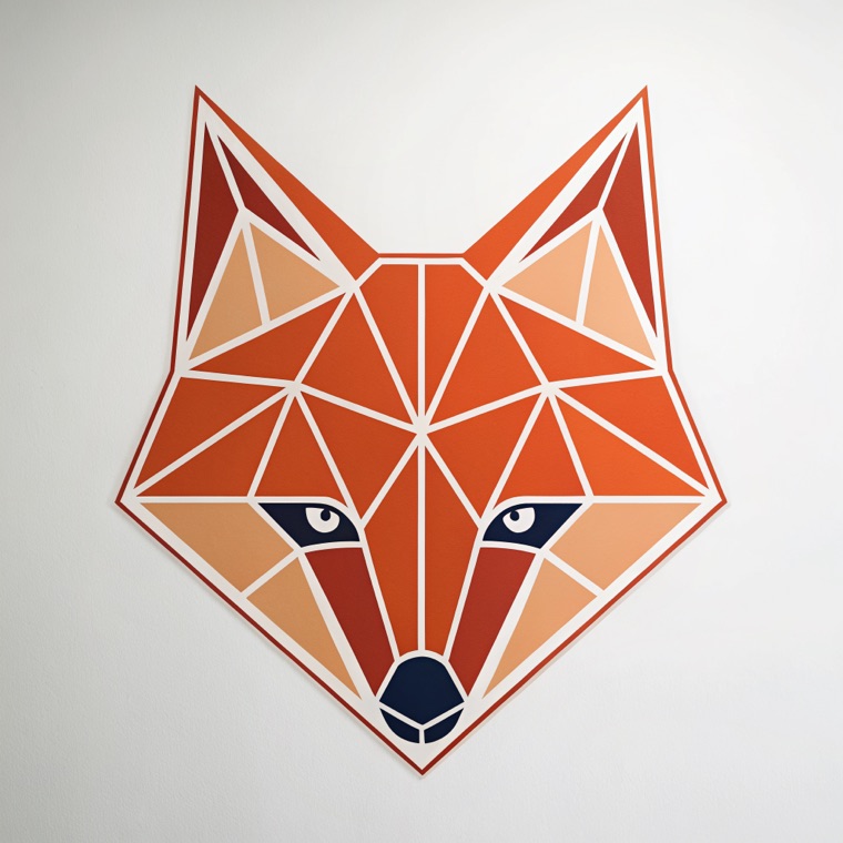 minimal geometric fox head logo, flat, two colors, negative space