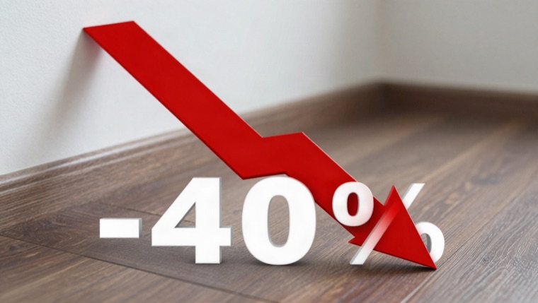 finance thumbnail, red arrow crashing through the floor, text “-40%”