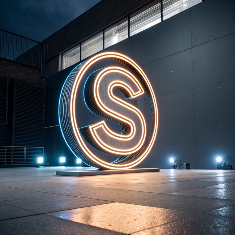 letter S formed by two overlapping orbits, tech startup mark